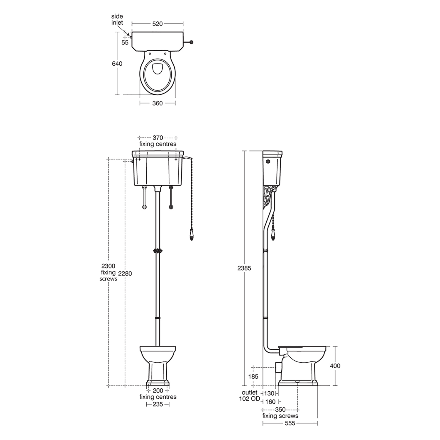 Ideal Standard Waverly High Level Toilet (Excluding Seat)