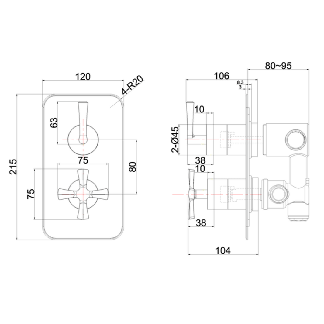 Burlington Riviera 2 Outlet Thermostatic Concealed Shower Valve