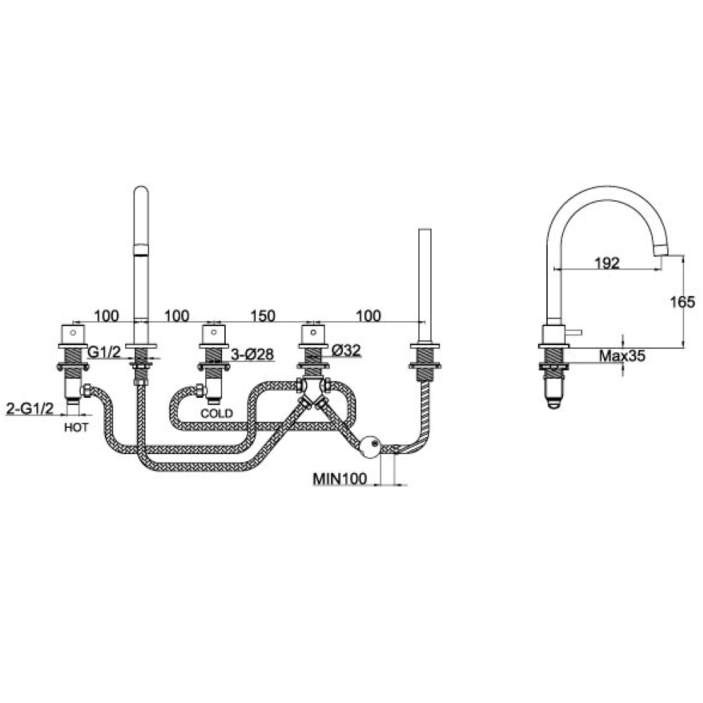 Inox Brushed Stainless Steel 5 Hole Bath Shower Mixer with Extractable Hand Shower, Swivel Spout & Diverter