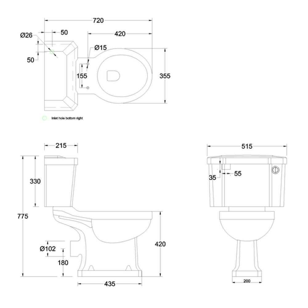 Burlington Traditional Close Coupled Toilet (Excluding Seat)