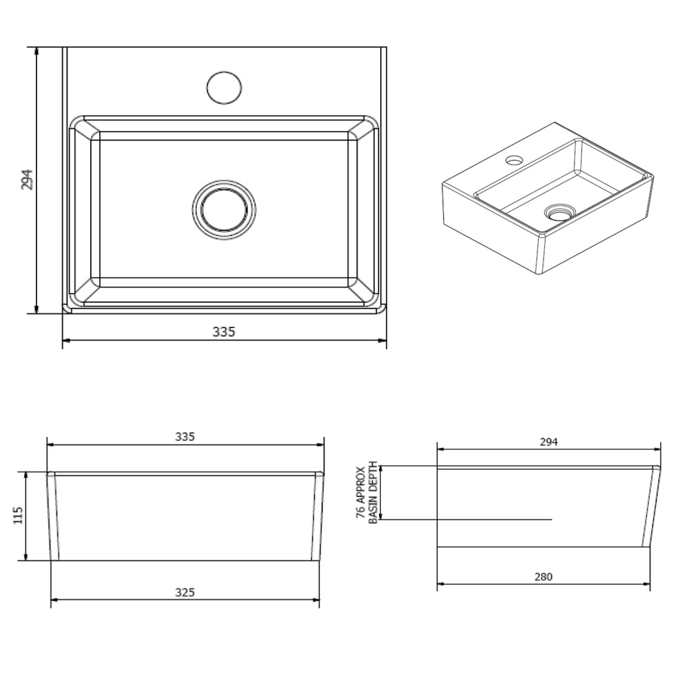 Lexie 335mm Countertop / Wall-Mounted Cloakroom Basin