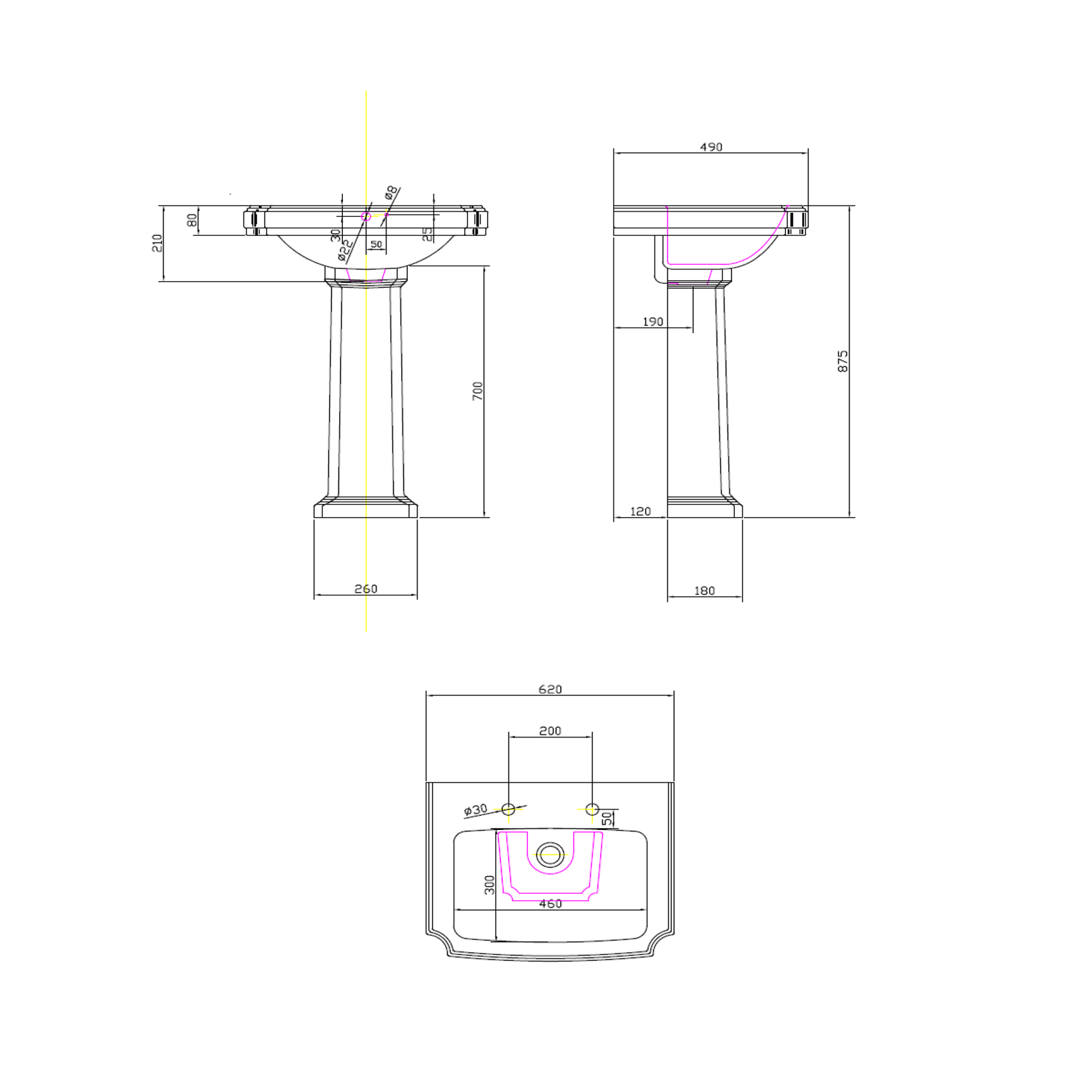 Butler & Rose Darcy 585mm 2 Tap Hole Basin & Full Pedestal