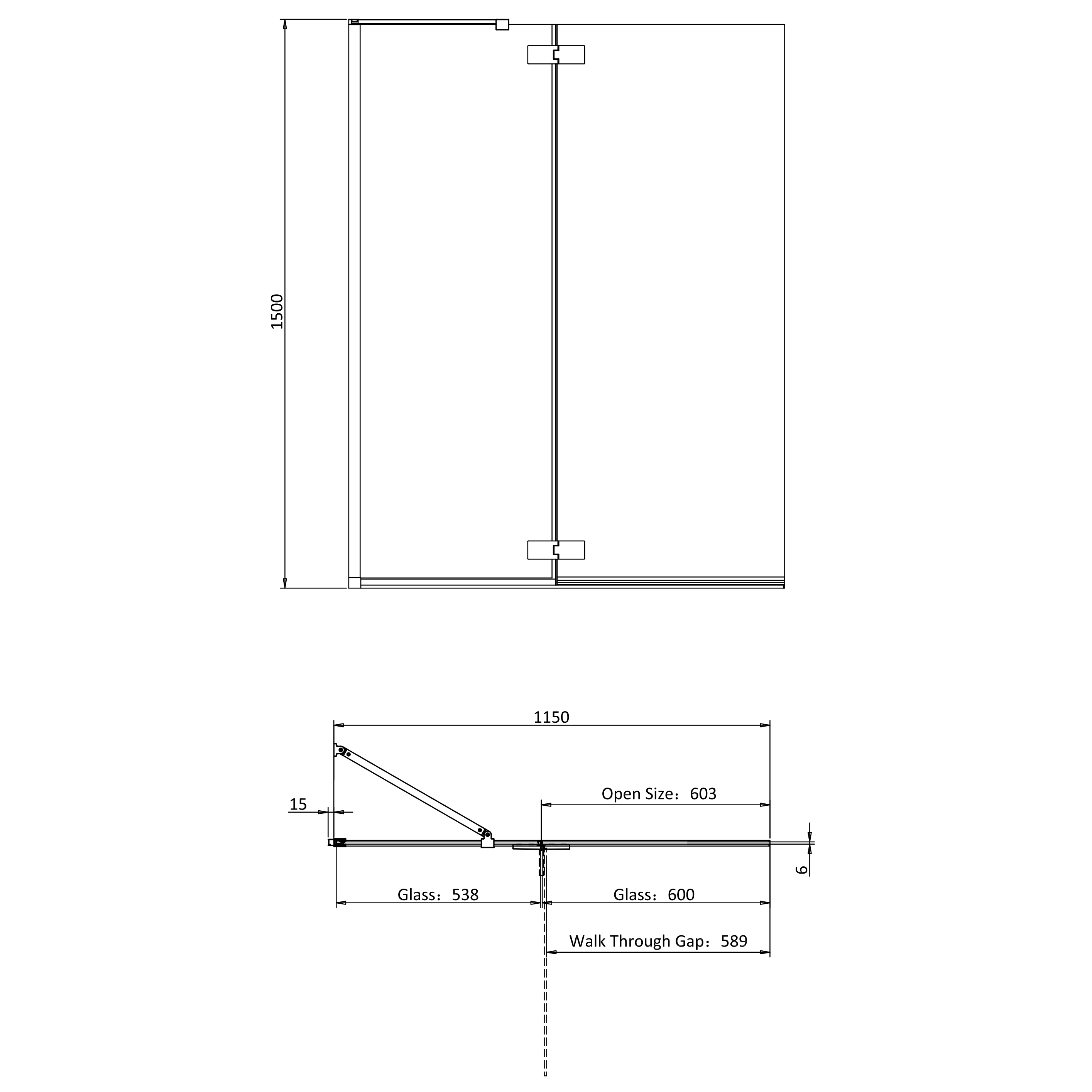 Crosswater Clear 6 6mm Brushed Brass Easy Clean Double Panel Bath Screen - 1500 x 1150mm