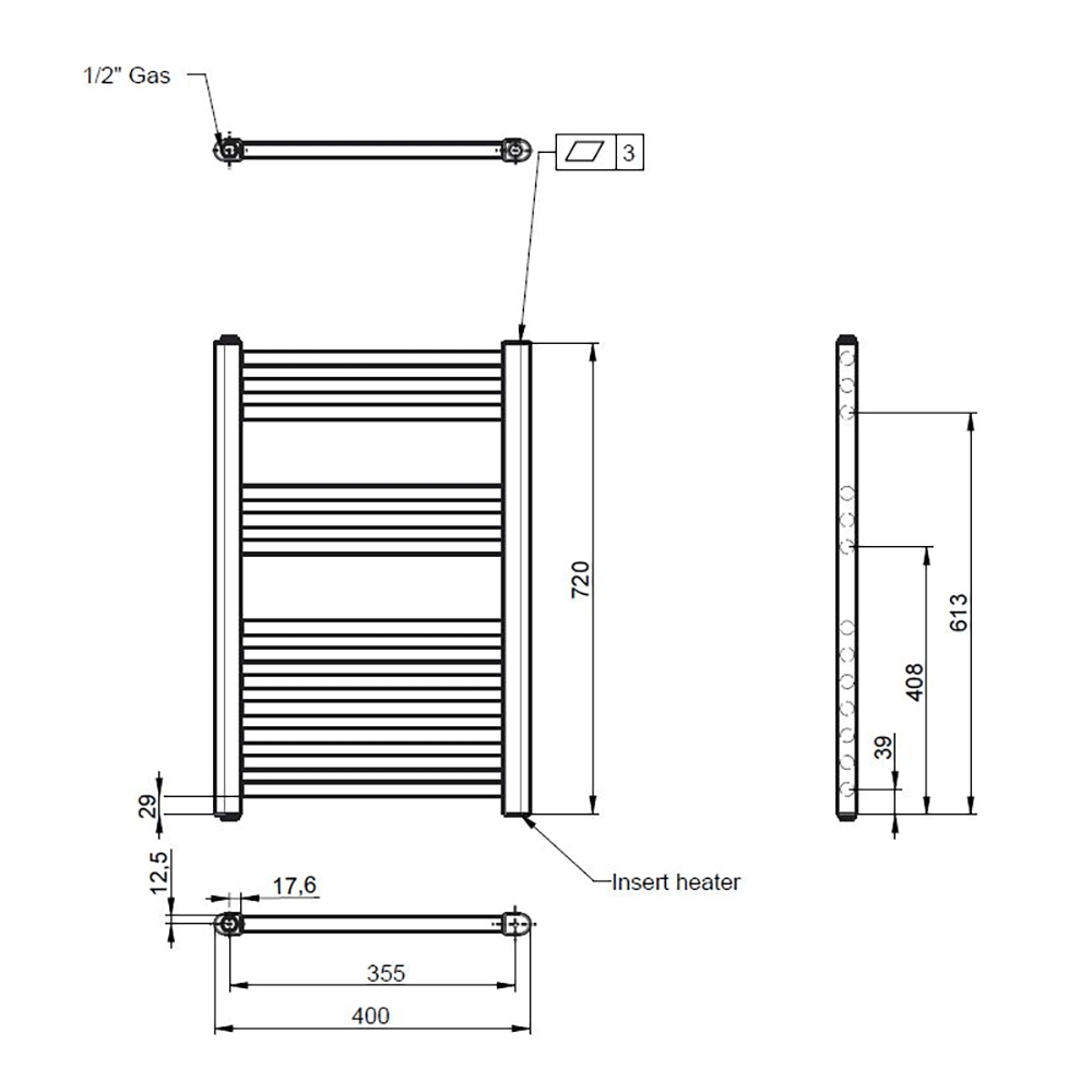 Brenton Hestia Electric Straight White Heated Towel Rail - 22mm - 720 x 400mm