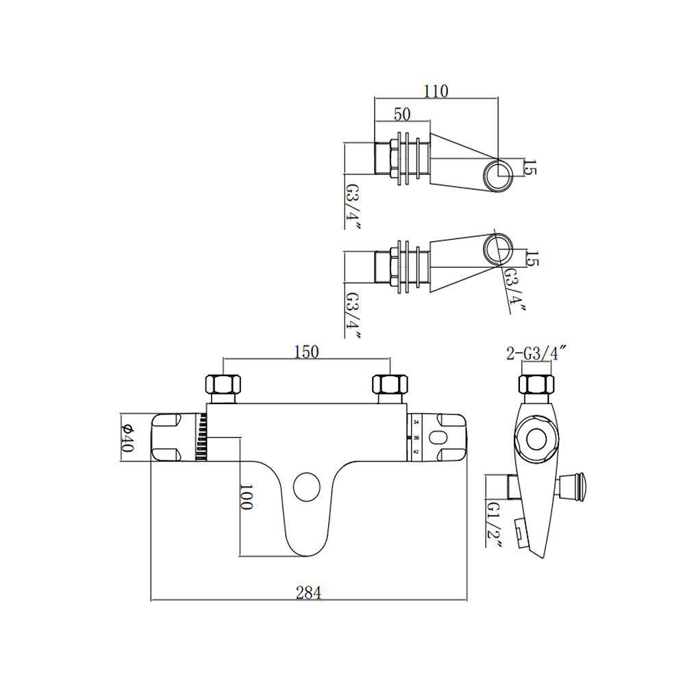 Vellamo Echo Thermostatic Bath Shower Mixer with Legs