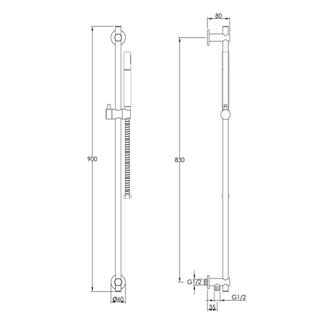VOS Slide Rail Shower Kit with Shower Handset & Hose - Brushed Brass