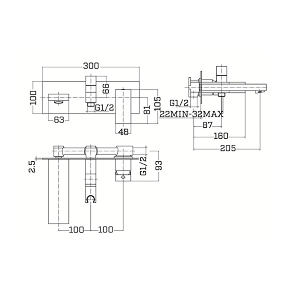 Vellamo Forte Wall Mounted Bath Shower Mixer