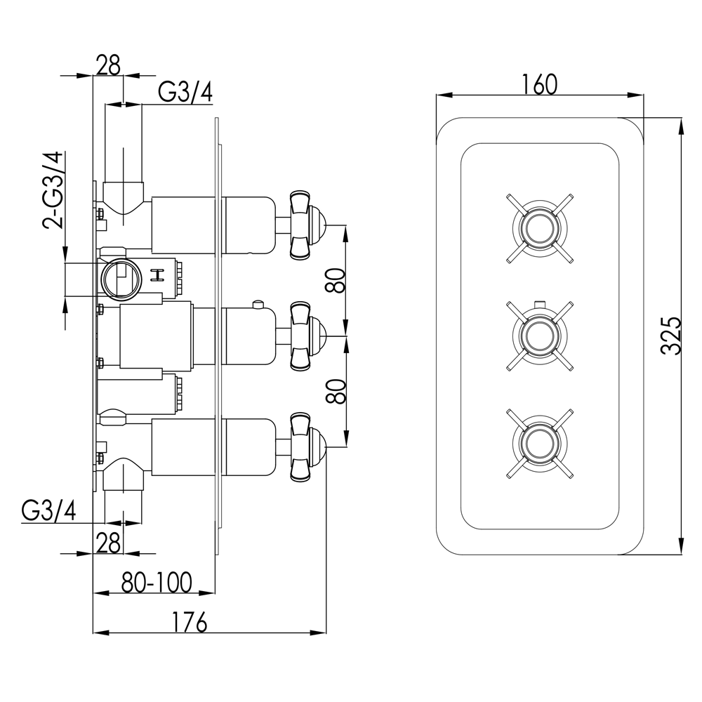 Butler & Rose Caledonia Pinch Vertical Concealed 3 Outlet Shower Valve