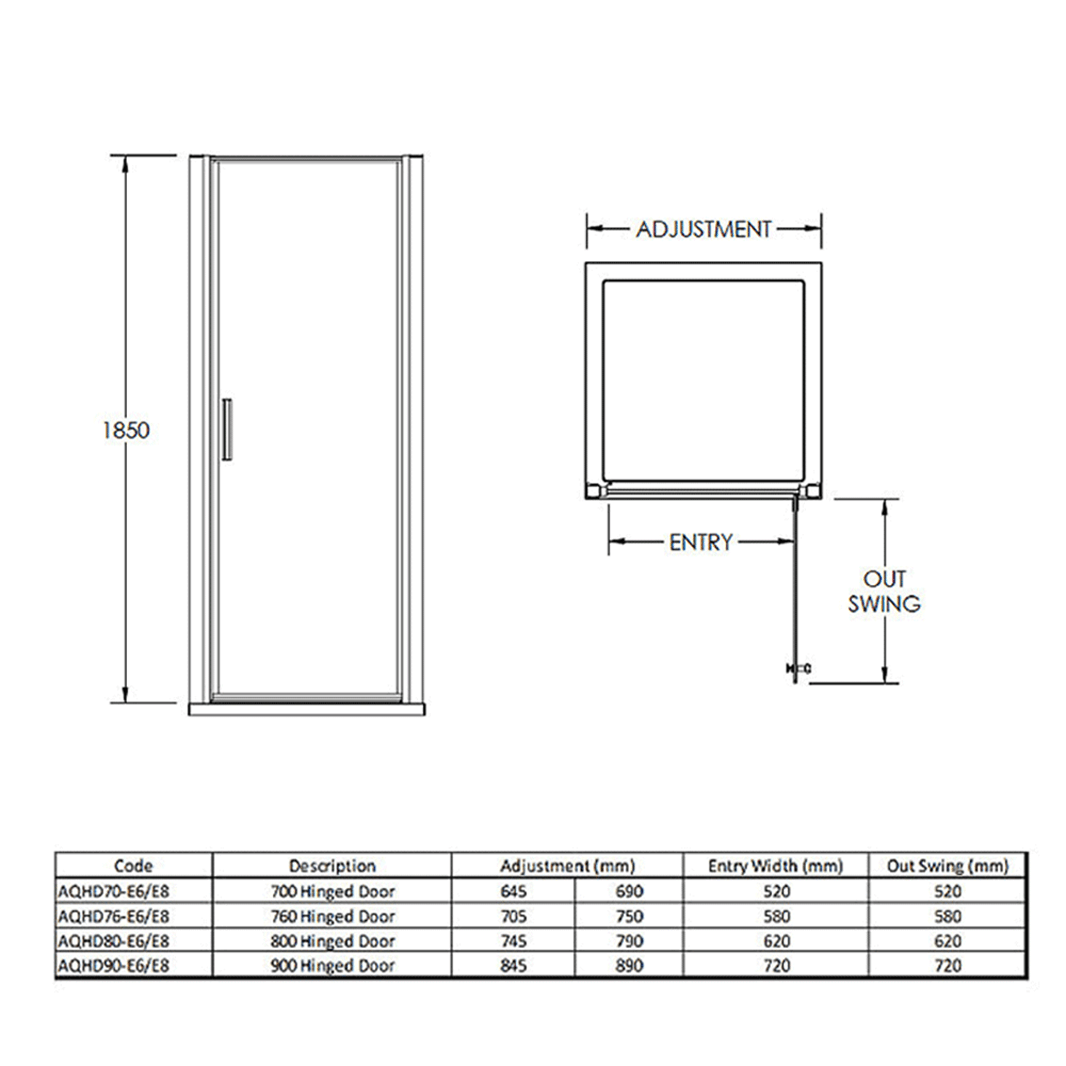 Harbour Primrose 6mm Frameless Hinged Shower Door & Optional Side Panel