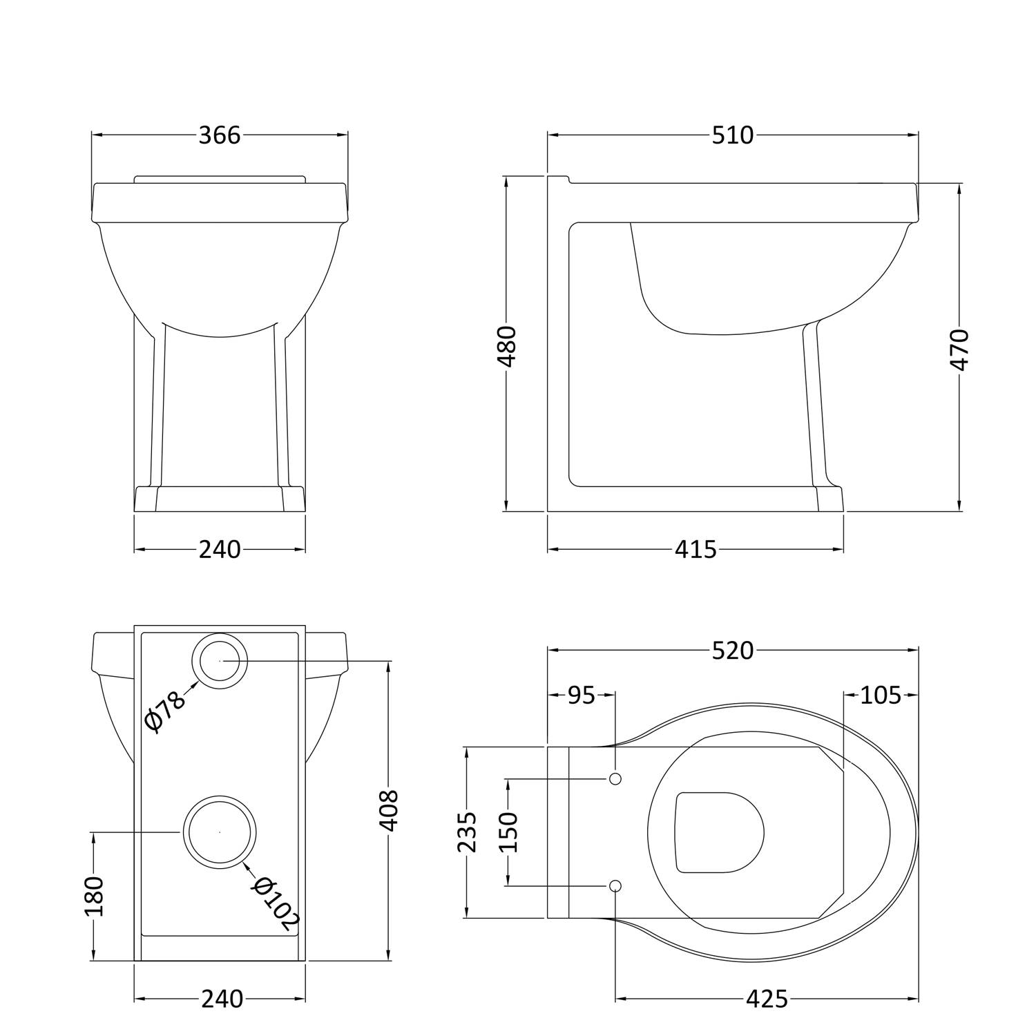 Butler & Rose Catherine Comfort Height Back To Wall Toilet (Excluding Seat)