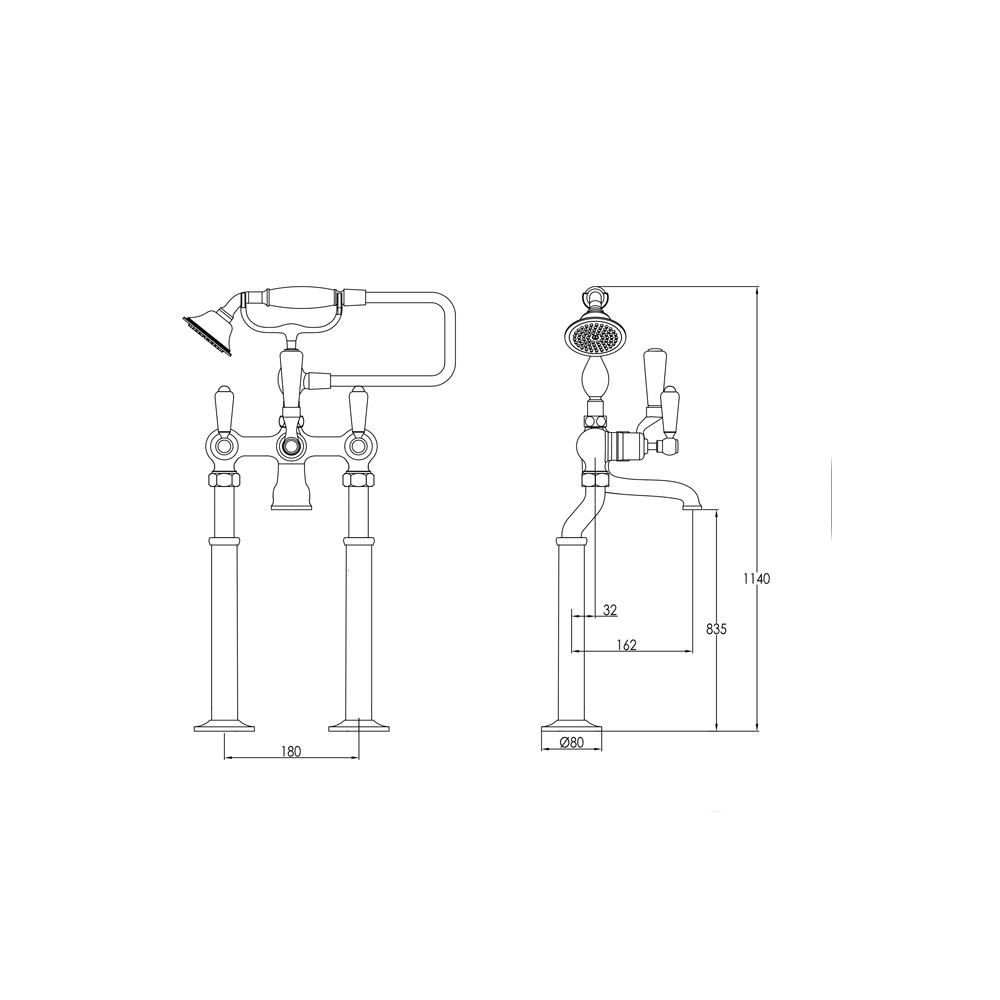 Butler & Rose Caledonia Lever Floor Standing Bath And Shower Mixer Tap With Shower Kit