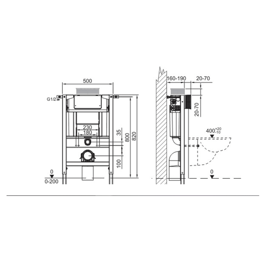 WRAS Approved Crosswater Wall Hung 820mm Height Support Frame with Dual Flush Cistern