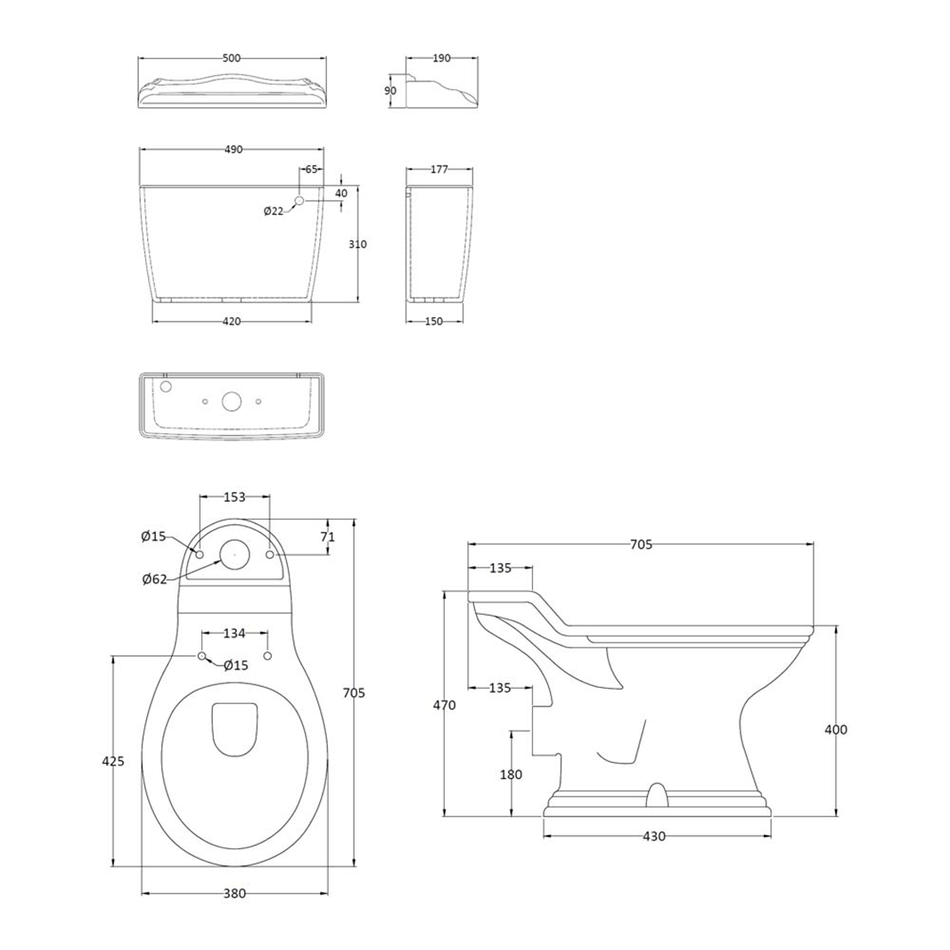 Butler & Rose Benedict Traditional Close-Coupled Toilet (Excluding Seat)