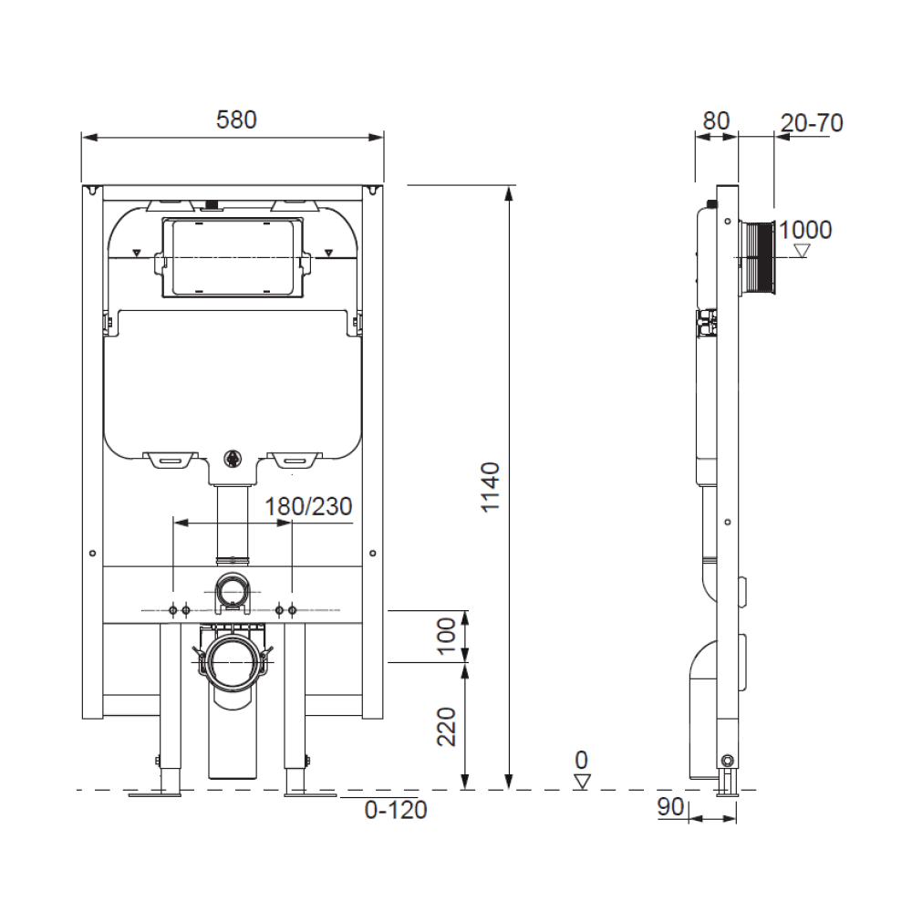 WRAS Approved Crosswater Wall Hung Ultra Slim 1140mm Height Support Frame with Dual Flush Cistern