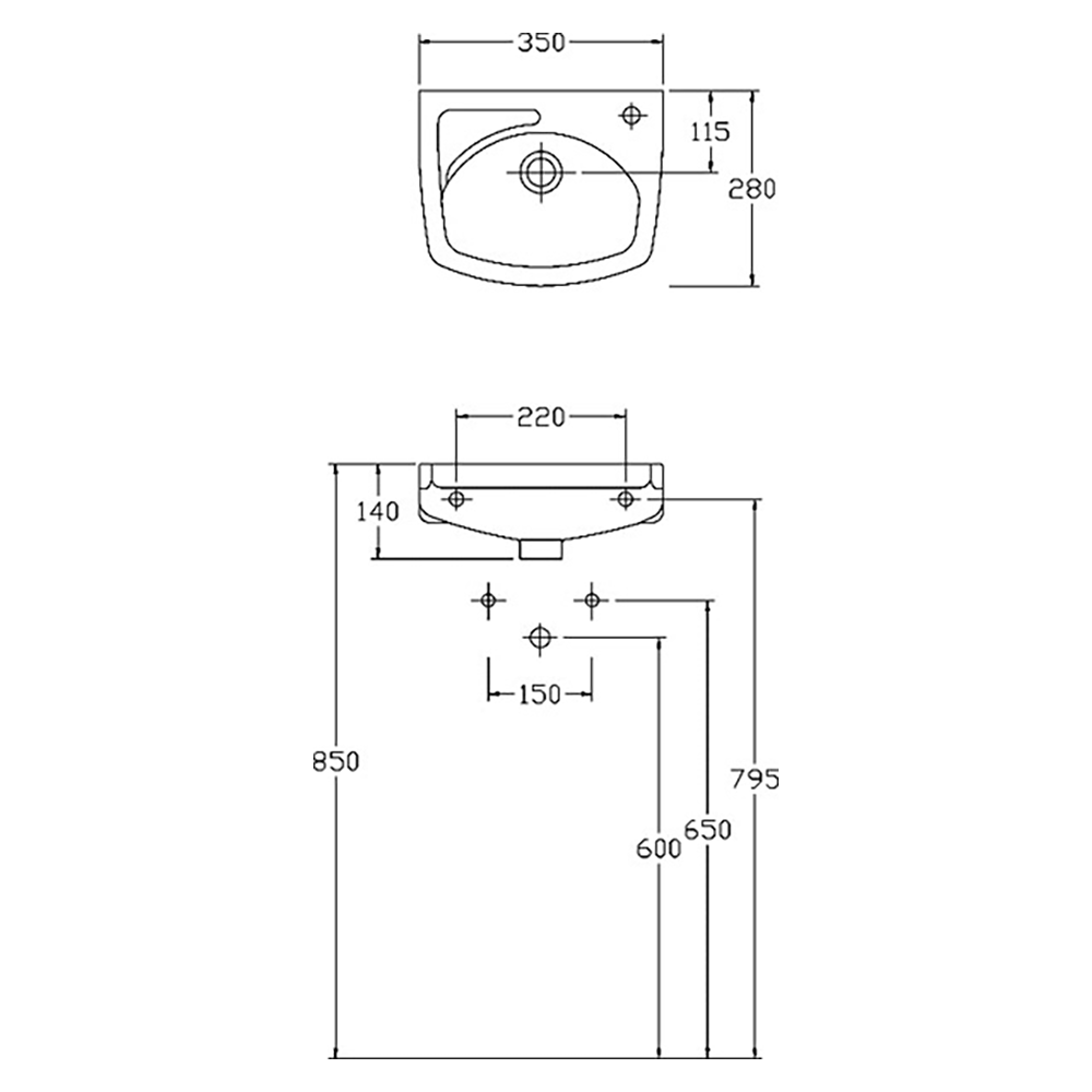 Emma 350mm Wall Hung Basin