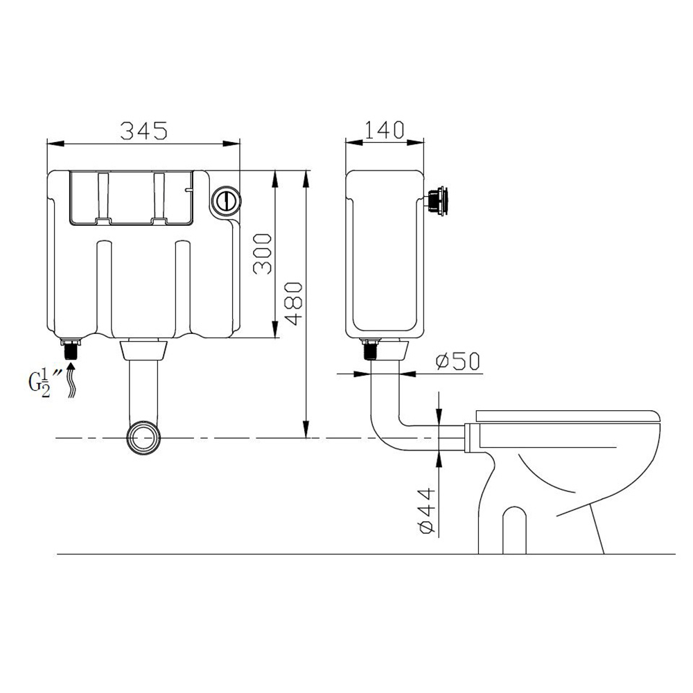 Harbour Dual Flush Cistern with Bottom Entry Water Inlet