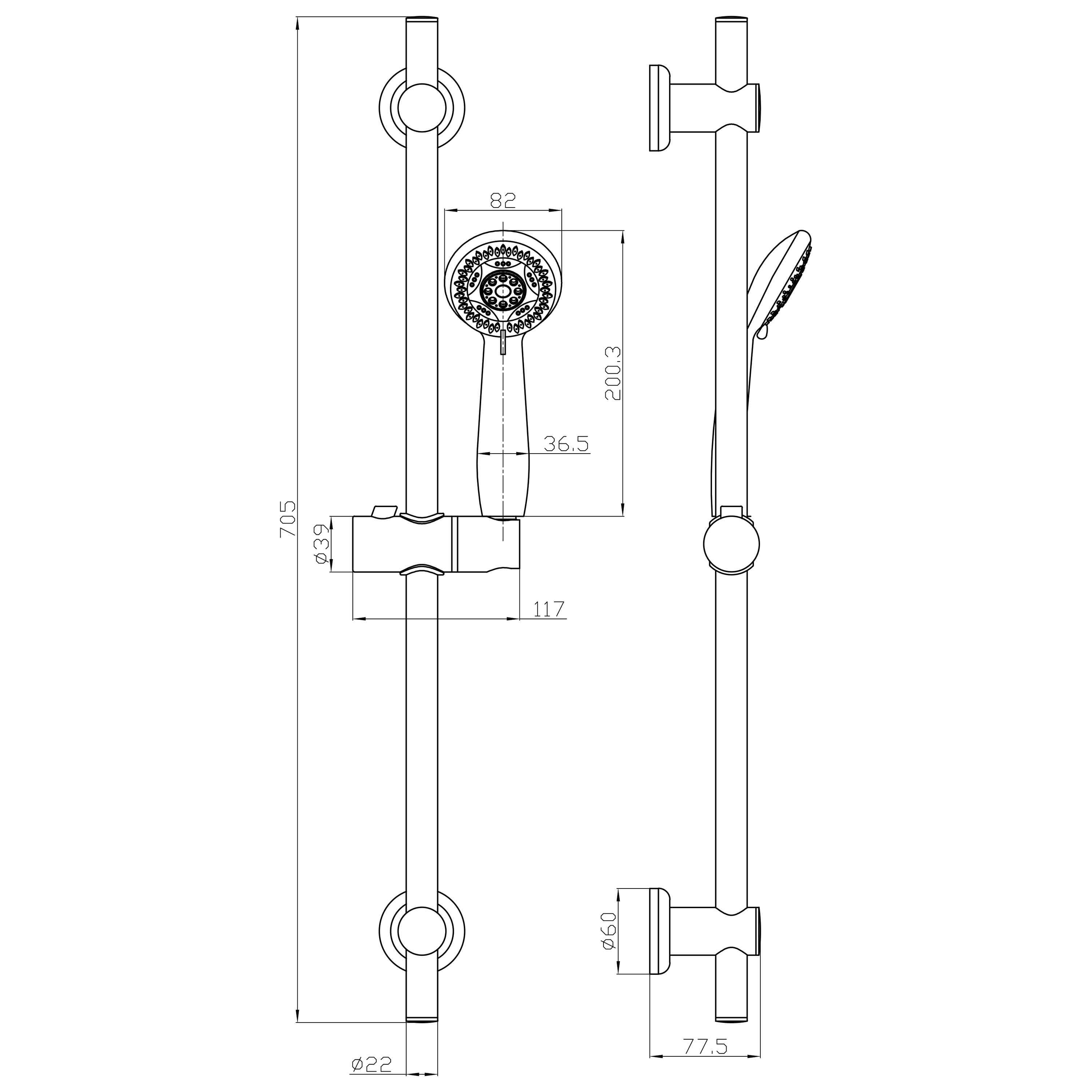 Vellamo Round Shower Rail Kit