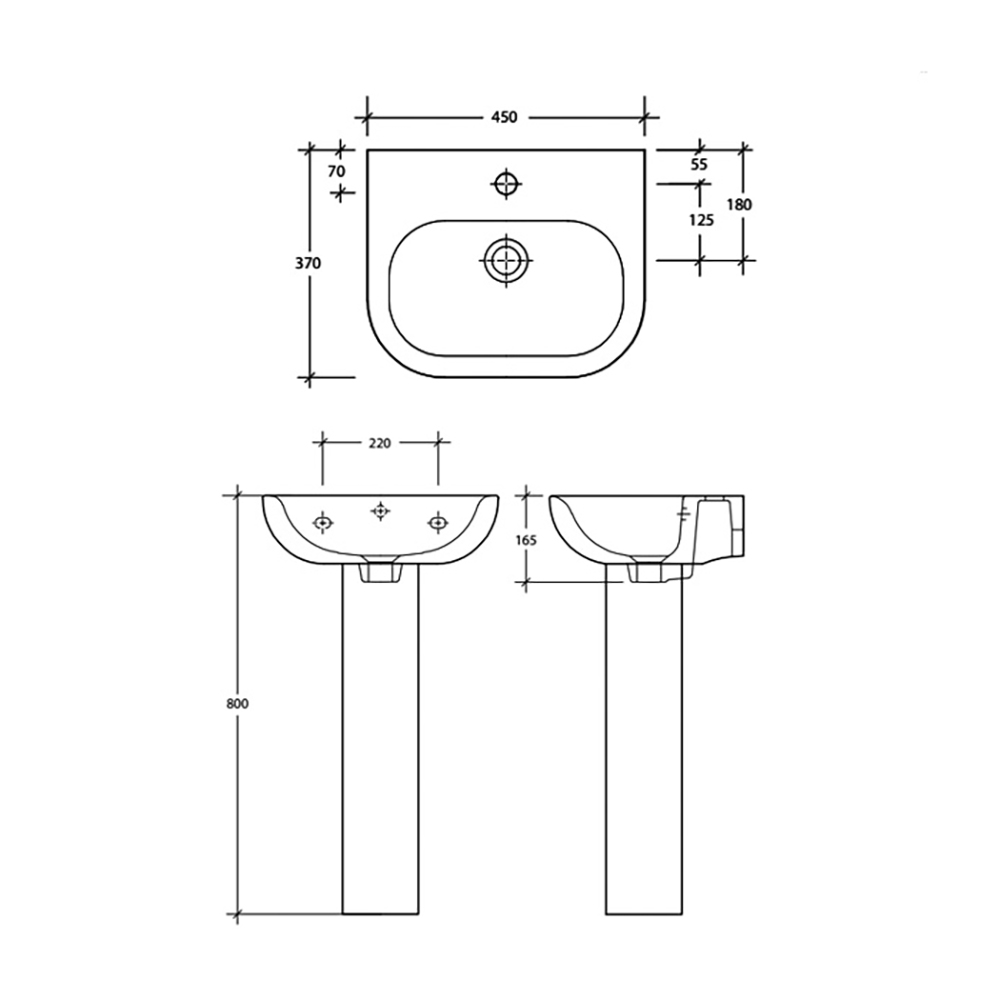 RAK Tonique 450mm 1 Tap Hole Basin & Pedestal