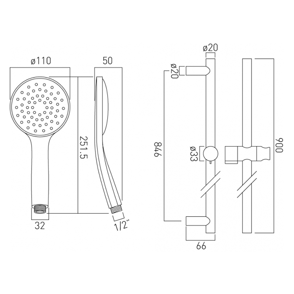 Vado Atmosphere Air-Injection Shower Handset & 900mm Slide Rail Kit