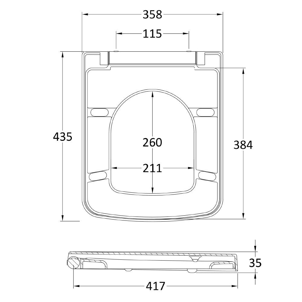 Vellamo Modern Square Soft Close Toilet Seat With Quick Release Hinges - Top Fix