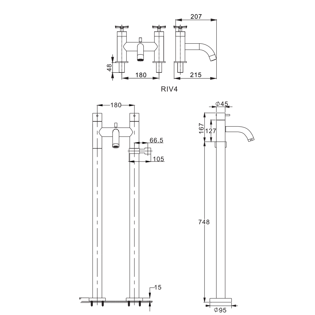 Burlington Riviera Freestanding Bath Shower Mixer & Kit