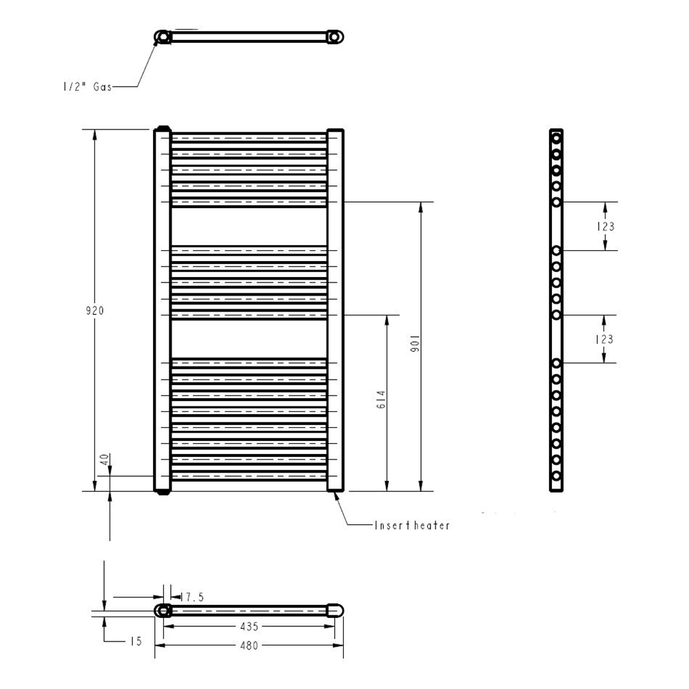 Brenton Hestia Electric Straight White Heated Towel Rail - 22mm - 920 x 480mm