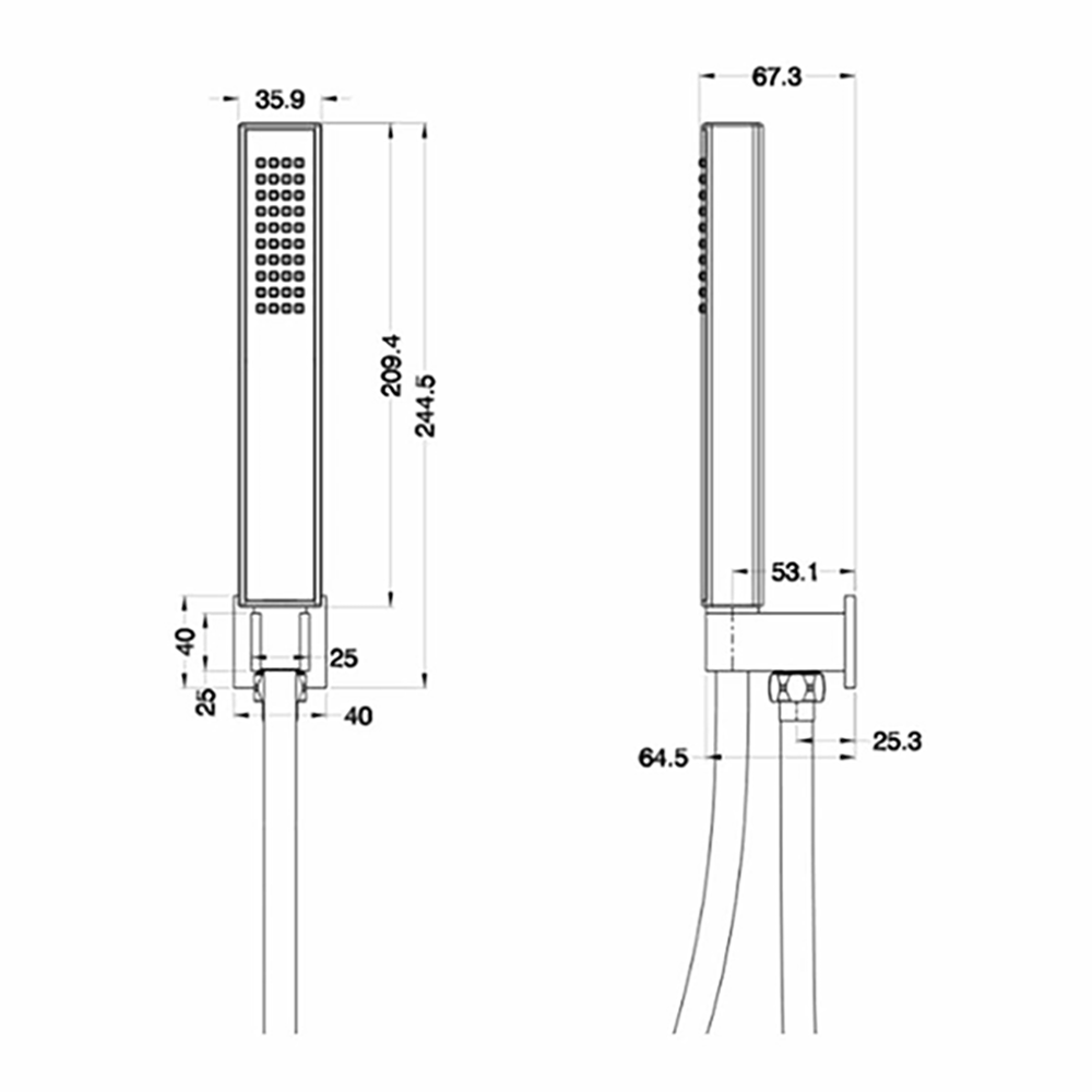 Vellamo Square Shower Handset, Wall Bracket & Hose
