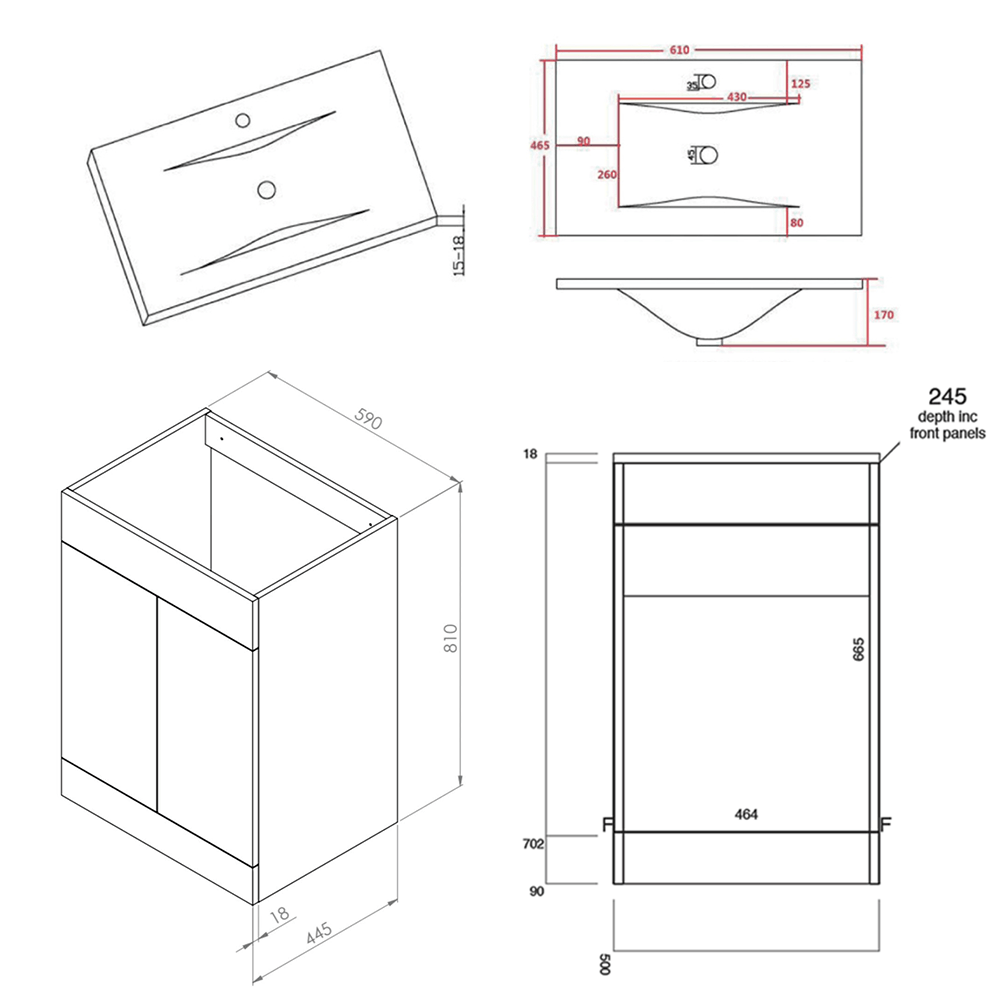 Vellamo Aspire 1100mm 2 Door Combination Basin & Toilet Unit - Gloss White