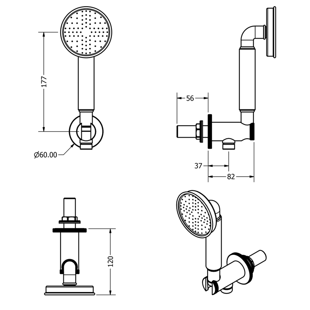 Crosswater MPRO Industrial Wall Outlet, Shower Handset & Hose 