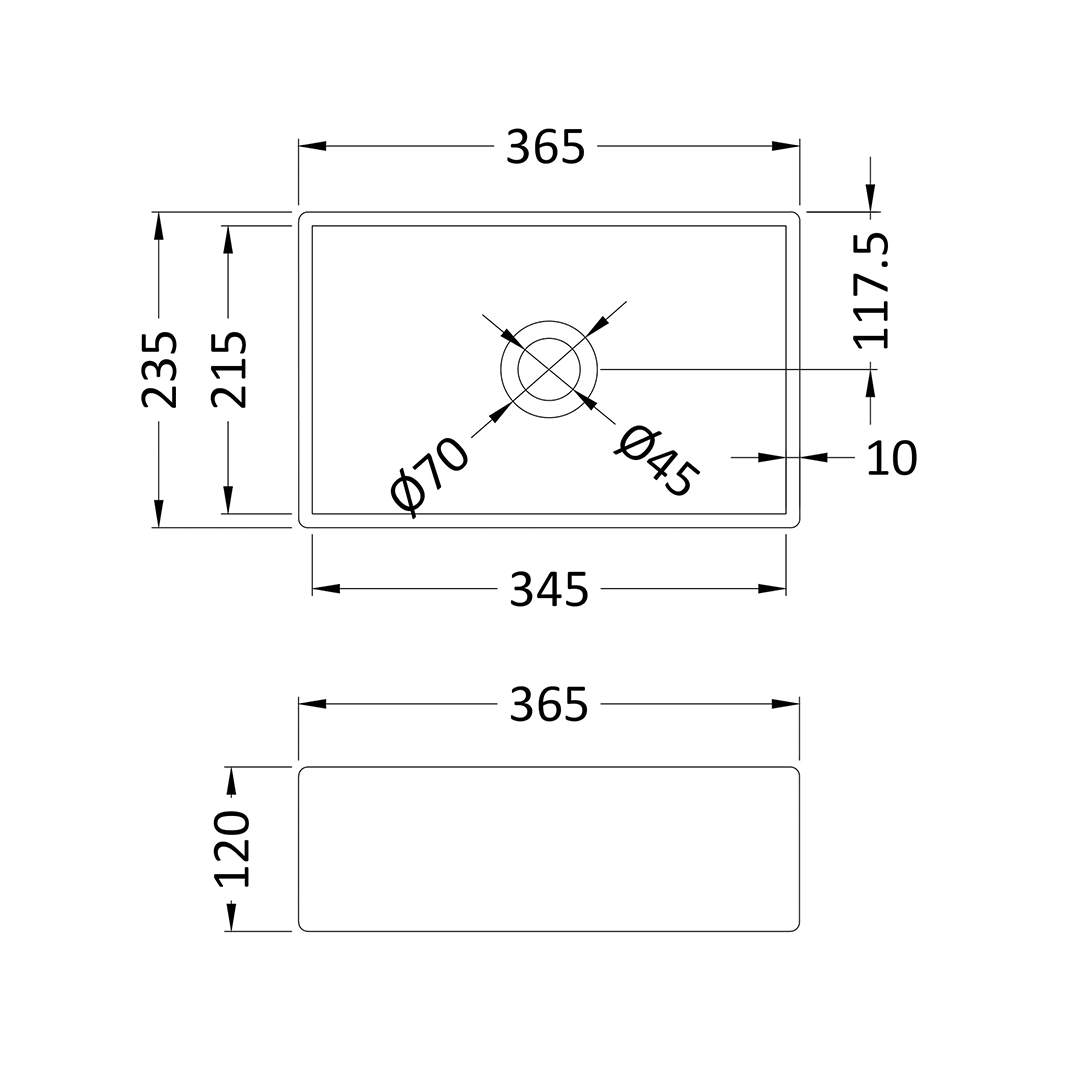 Hudson Reed 365mm Rectangular Countertop Basin