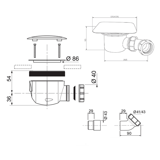 Harbour 90mm Square Topped Shower Waste