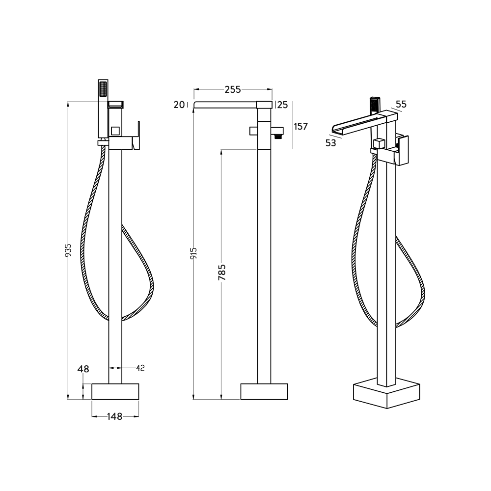 Vellamo Reve Waterfall Floor Mounted Bath Shower Mixer Tap