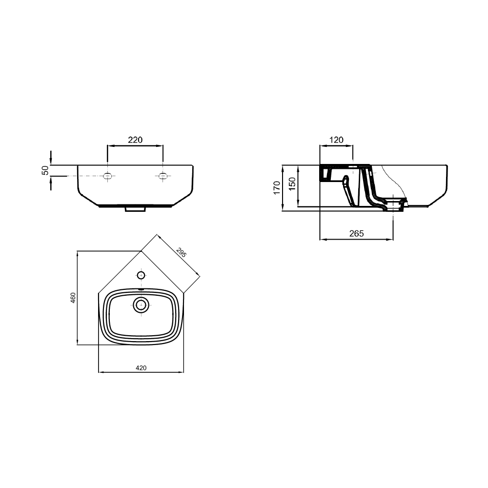 Crosswater Kai S Wall Hung Corner Basin - 420mm