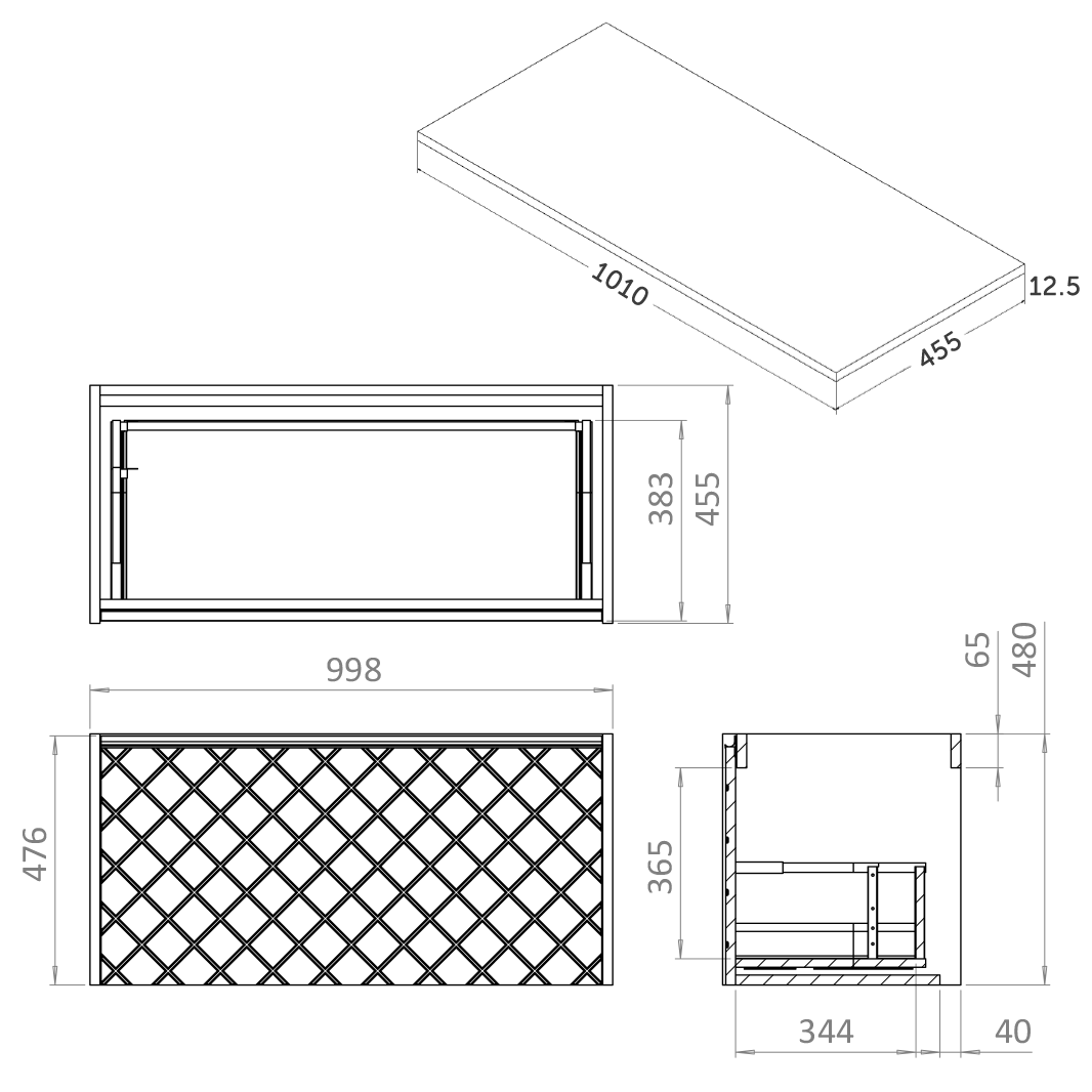 Crosswater Vergo 1000mm Wall Hung Single Crosshatch Drawer Vanity Unit & Countertop Options