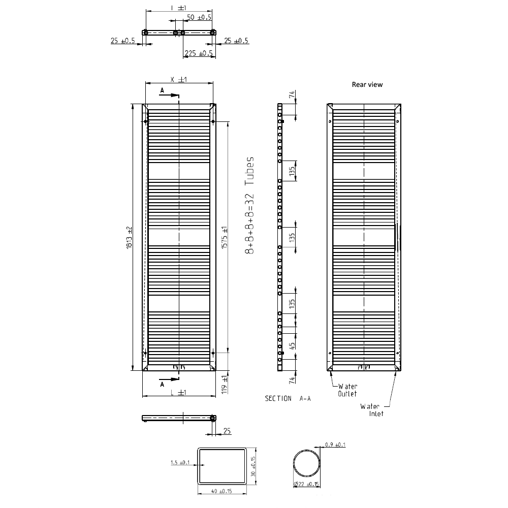 Crosswater Infinity Heated Towel Rail - 1813 x 500mm - Chrome