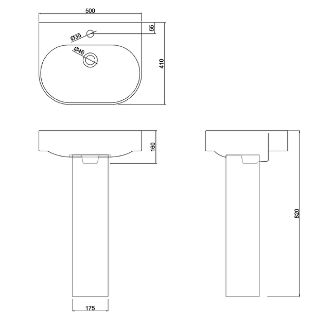 Britton Bathrooms Trim 500mm Basin with Full Pedestal