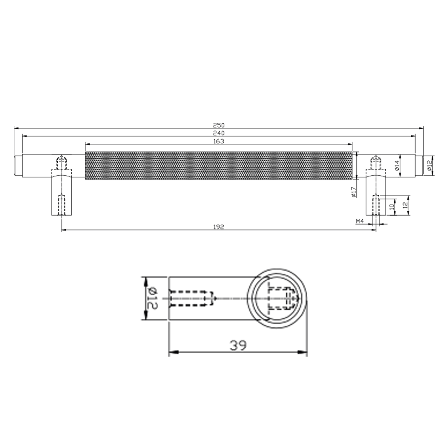 Core Knurled Furniture T-Bar Handle - 192mm Centres