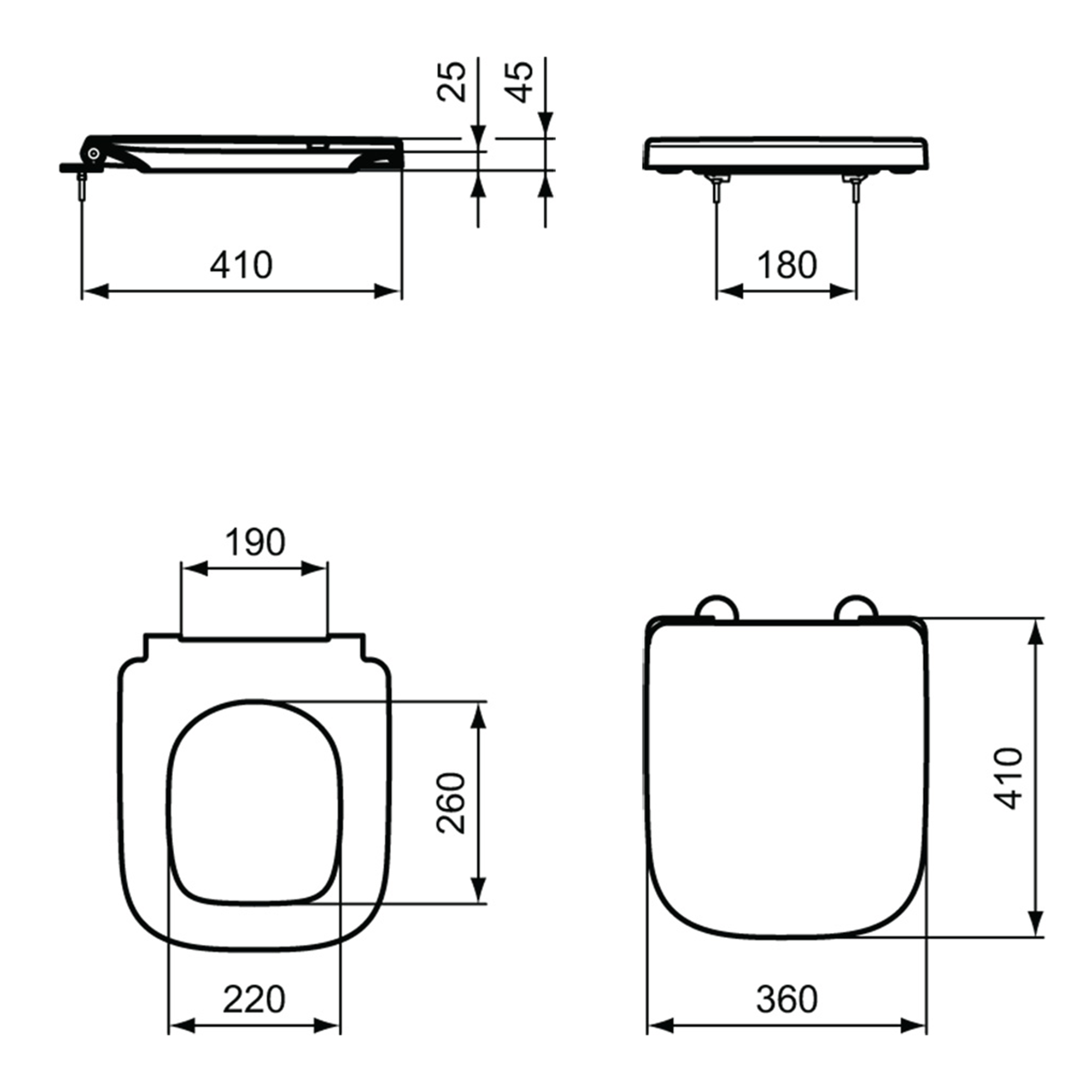 Ideal Standard i.life A & S Compact Wrap Over White Toilet Seat - Square
