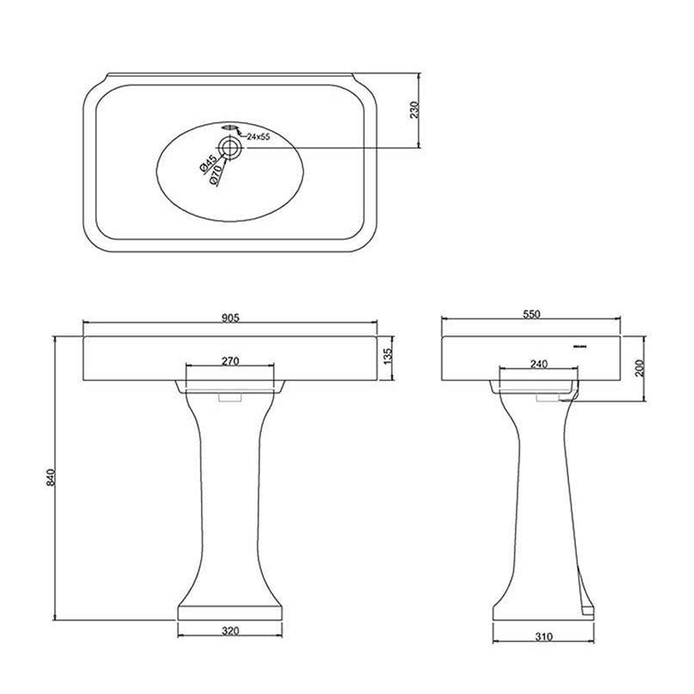 Arcade 900mm Basin with Overflow and Pedestal