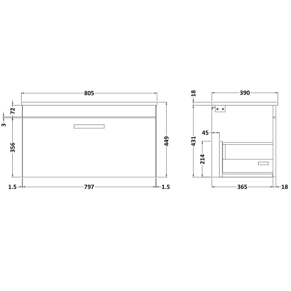 Emily 800mm Wall Mounted 1 Drawer Unit and Countertop