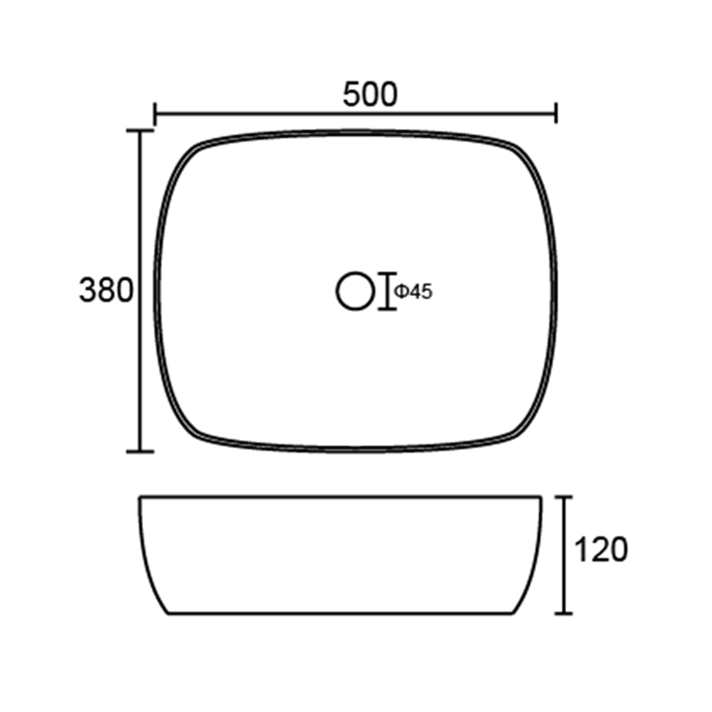Drench Sophia Rectangular Countertop Basin - 500 x 380mm
