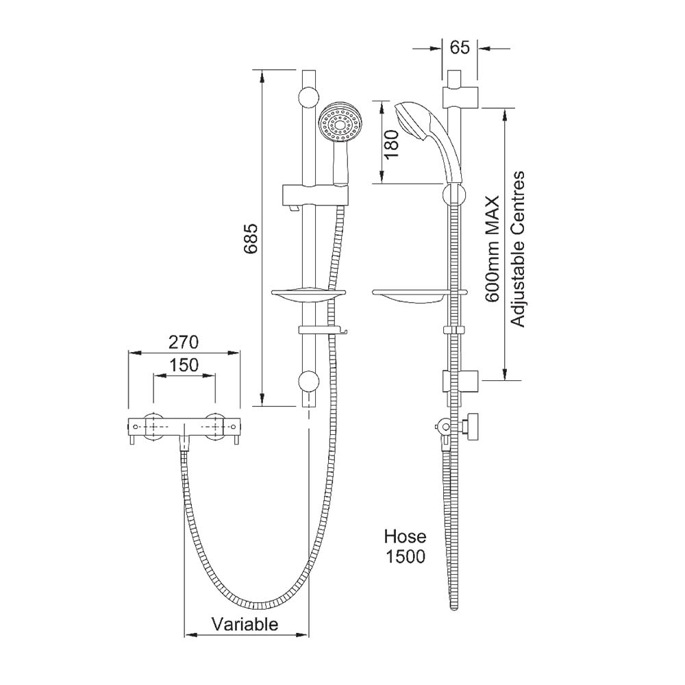 Methven Kiri Shower Kit with Handset and Integrated Thermostatic Valve