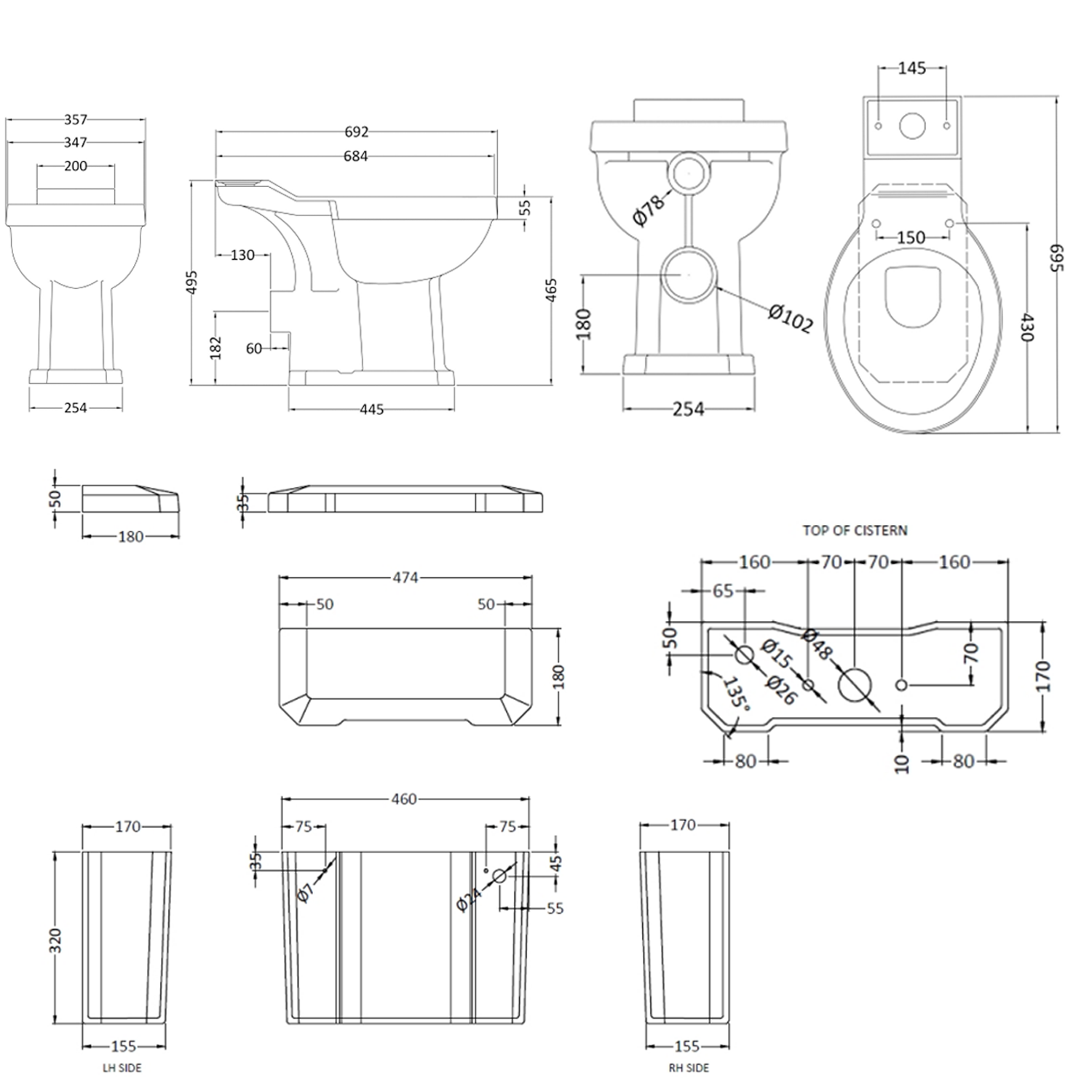 Butler & Rose Catherine Comfort Height Close Coupled Toilet & Cistern (Excluding Seat)