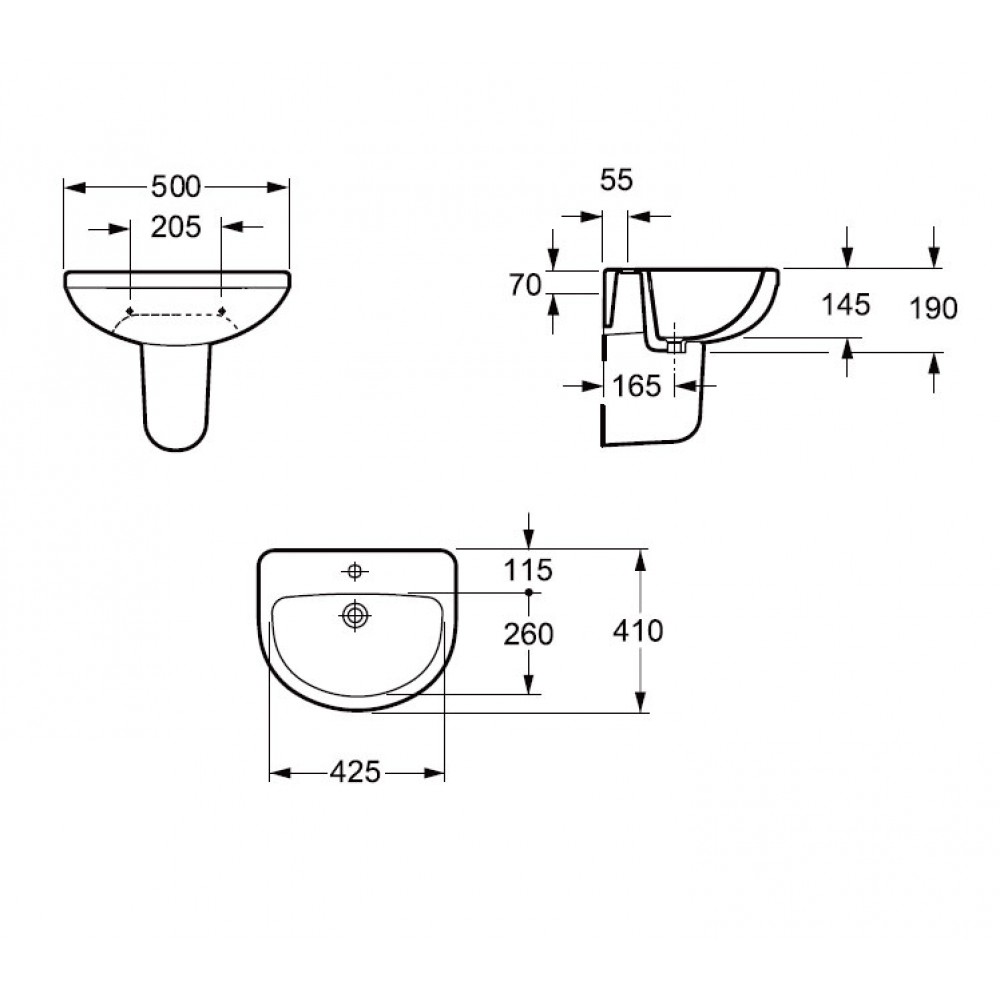 Imex Ivo 500mm Semi Pedestal Basin
