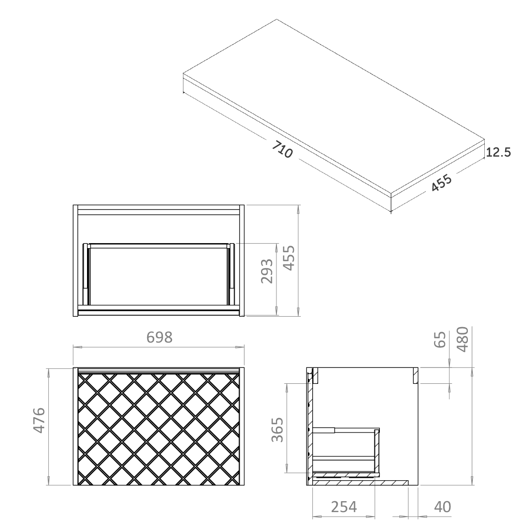 Crosswater Vergo 700mm Wall Hung Single Crosshatch Drawer Vanity Unit & Countertop Options