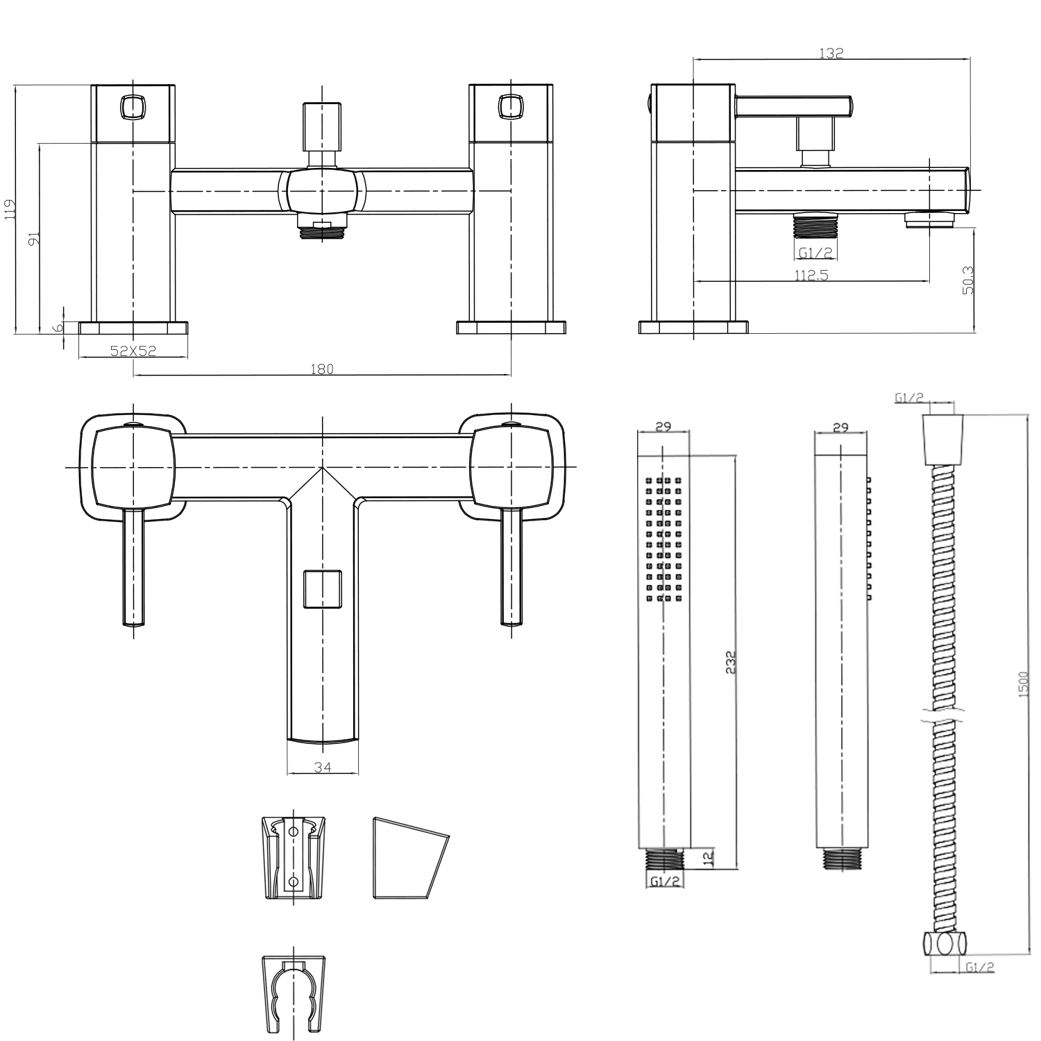 Vellamo Quadro Bath Shower Mixer Tap