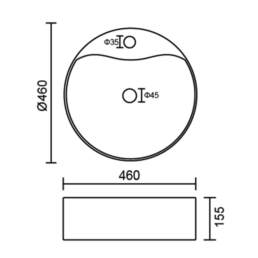 Sophia Round 1 Tap Hole Countertop Basin - 460mm