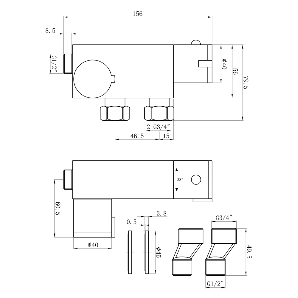 Vellamo Vertical Thermostatic Bar Valve