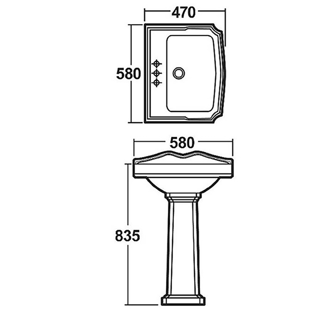 Butler & Rose Winston 580mm Full Pedestal & Basin - 2 Tap Hole