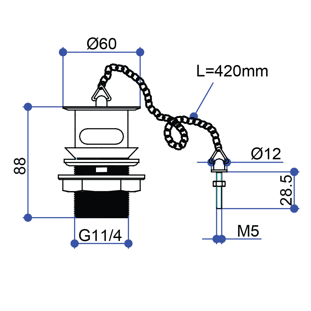 Burlington Slotted Basin Plug and Chain Waste